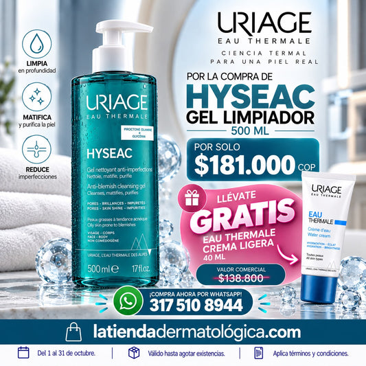 HYSEAC GEL LIMPIADOR x 500ml GRATIS EAU Termal Crema Ligera x 40ML